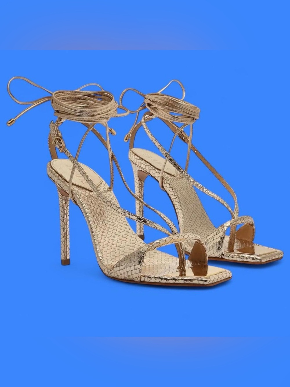 SCHUTZ Metallic Gold Strappy High Heel Sandal cloth bag included only.